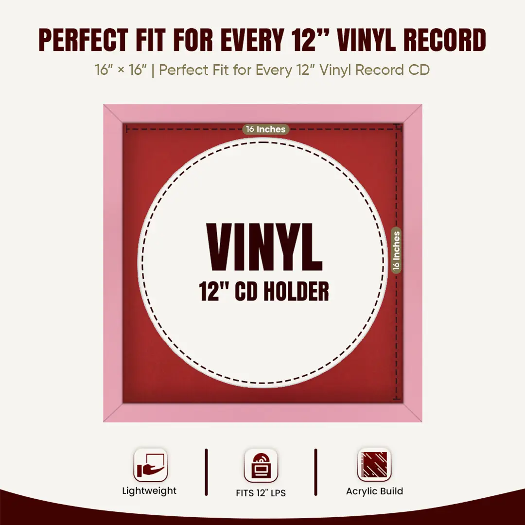 16x16" Modern Pastel Pink Vinyl Record Frame With Crimson Mount For 12" LP Discs | Contemporary Wall Display thumbnail 3