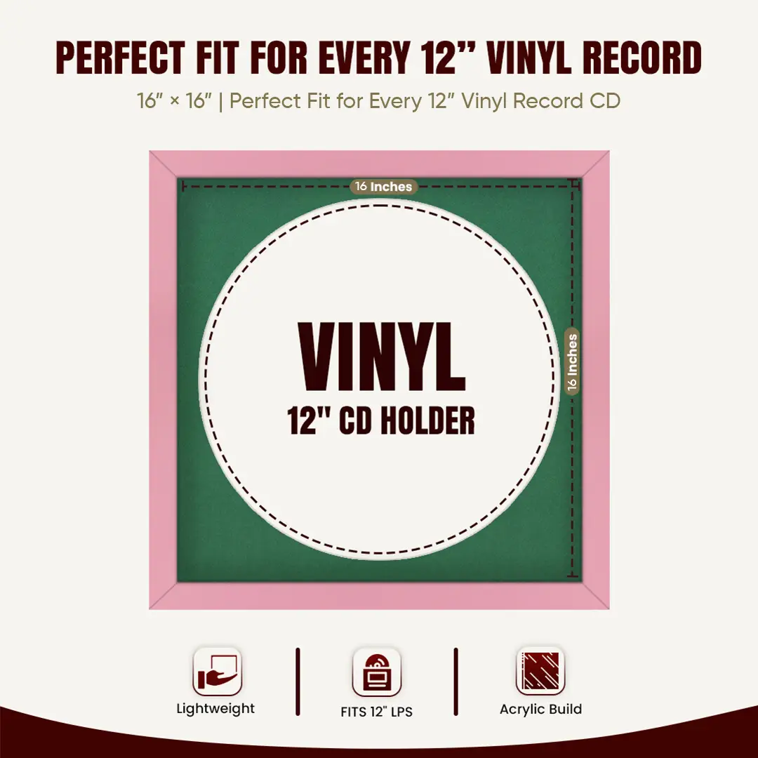 16x16" Modern Pastel Pink Vinyl Record Frame With Emerald (Green) Mount For 12" LP Discs | Contemporary Wall Display thumbnail 3