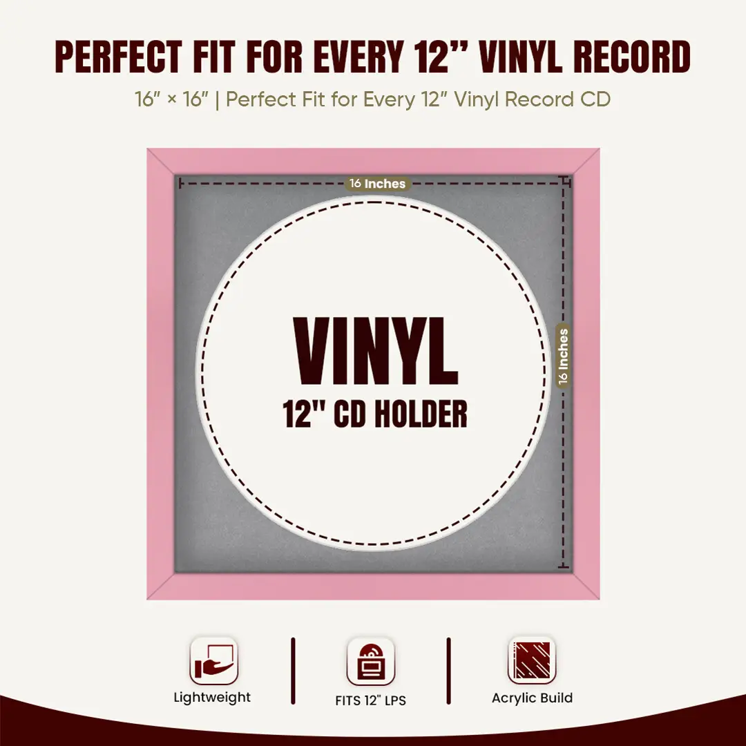 16x16" Modern Pastel Pink Vinyl Record Frame With Mid Grey Mount For 12" LP Discs | Contemporary Wall Display thumbnail 3