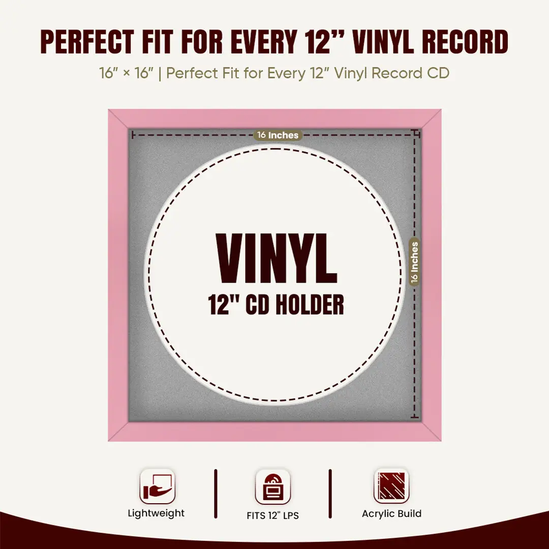 16x16" Modern Pastel Pink Vinyl Record Frame With Silver Mount For 12" LP Discs | Contemporary Wall Display thumbnail 3