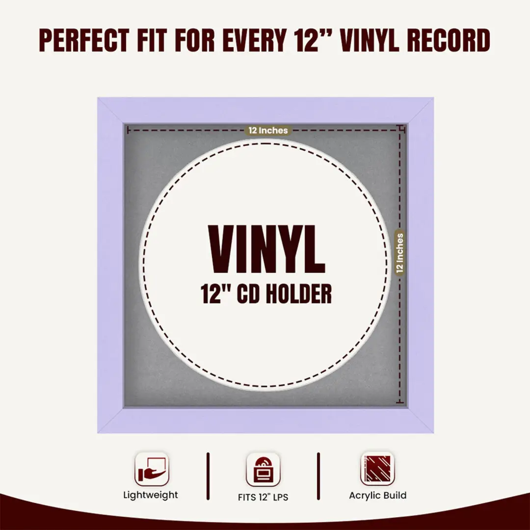 16x16" Modern Purple Vinyl Record Frame With Mid Grey Mount For 12" LP Discs | Contemporary Wall Display thumbnail 3