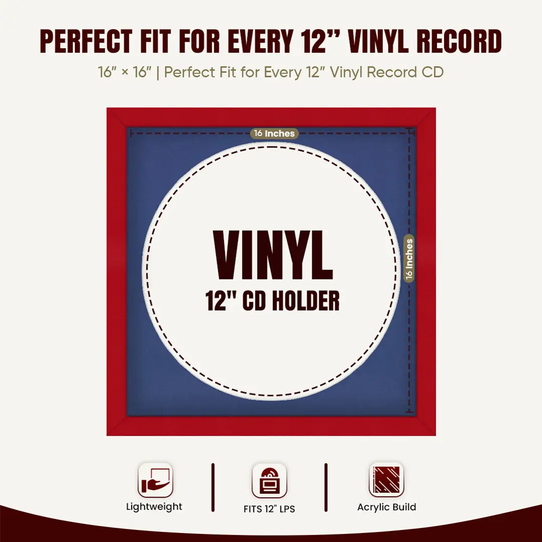 16x16" Modern Red Vinyl Record Frame With Blue Mount For 12" LP Discs | Elegant Frame For Music Lovers thumbnail 3