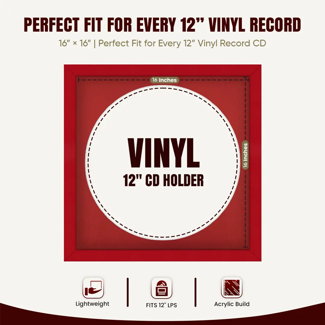16x16" Modern Red Vinyl Record Frame With Crimson Mount For 12" LP Discs | Contemporary Wall Display thumbnail 3