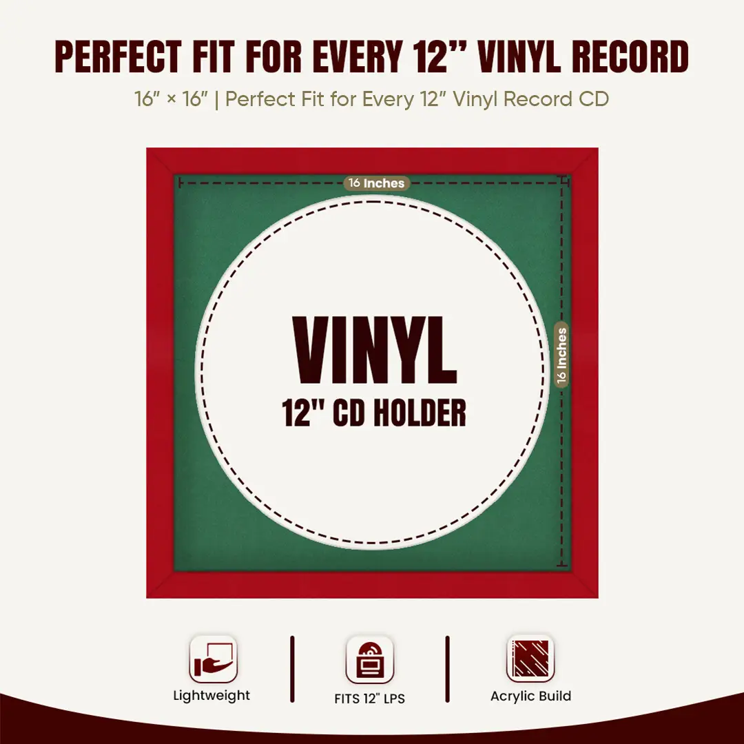 16x16" Modern Red Vinyl Record Frame With Emerald (Green) Mount For 12" LP Discs | Elegant Frame For Music Lovers thumbnail 3