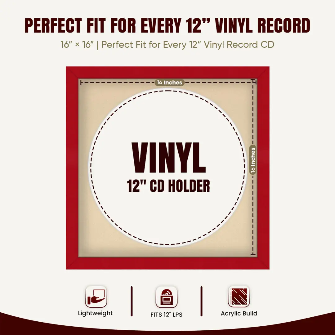16x16" Modern Red Vinyl Record Frame With Ivory Mount For 12" LP Discs | Contemporary Wall Display thumbnail 3