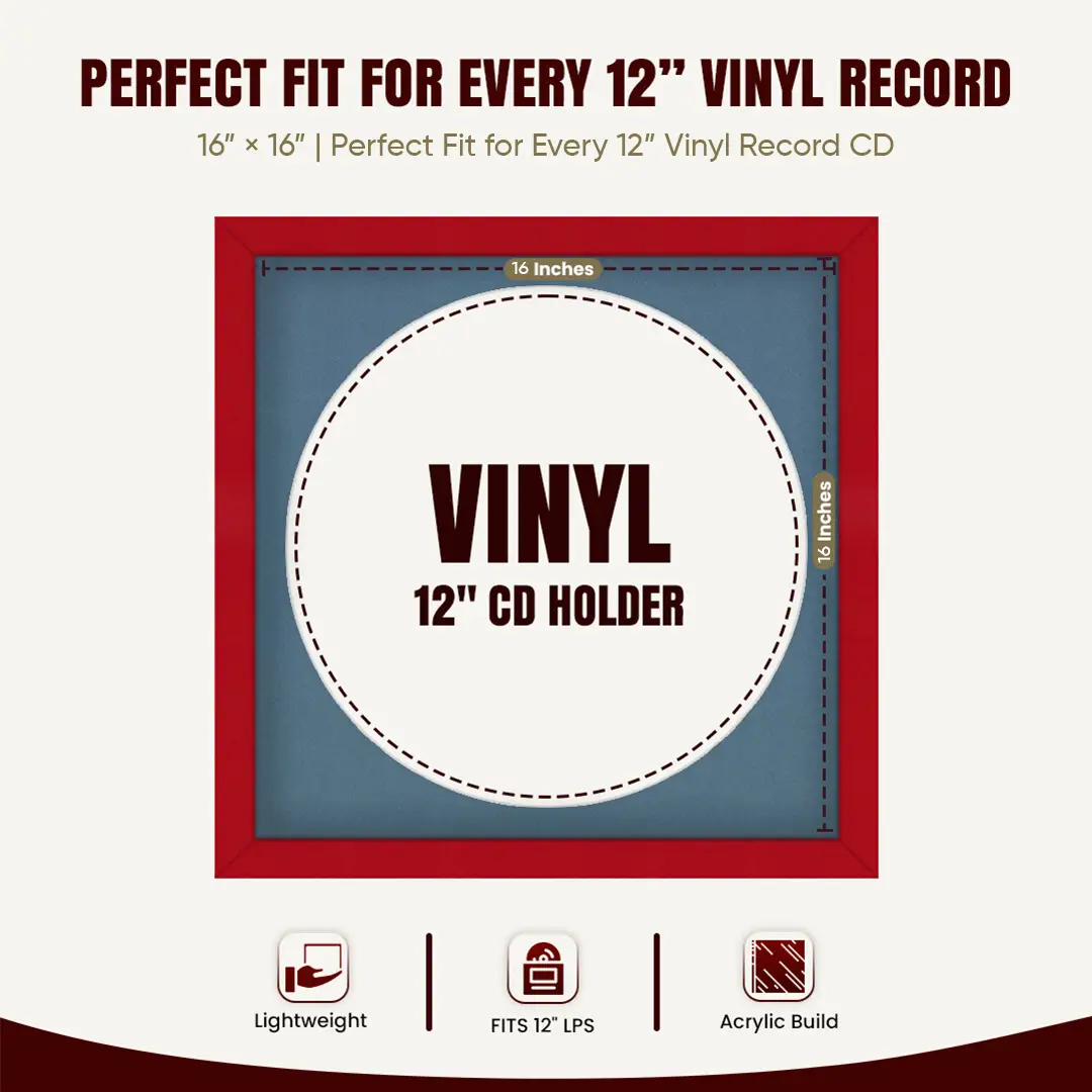 16x16" Modern Red Vinyl Record Frame With Pompador Mount For 12" LP Discs | Contemporary Wall Display thumbnail 3