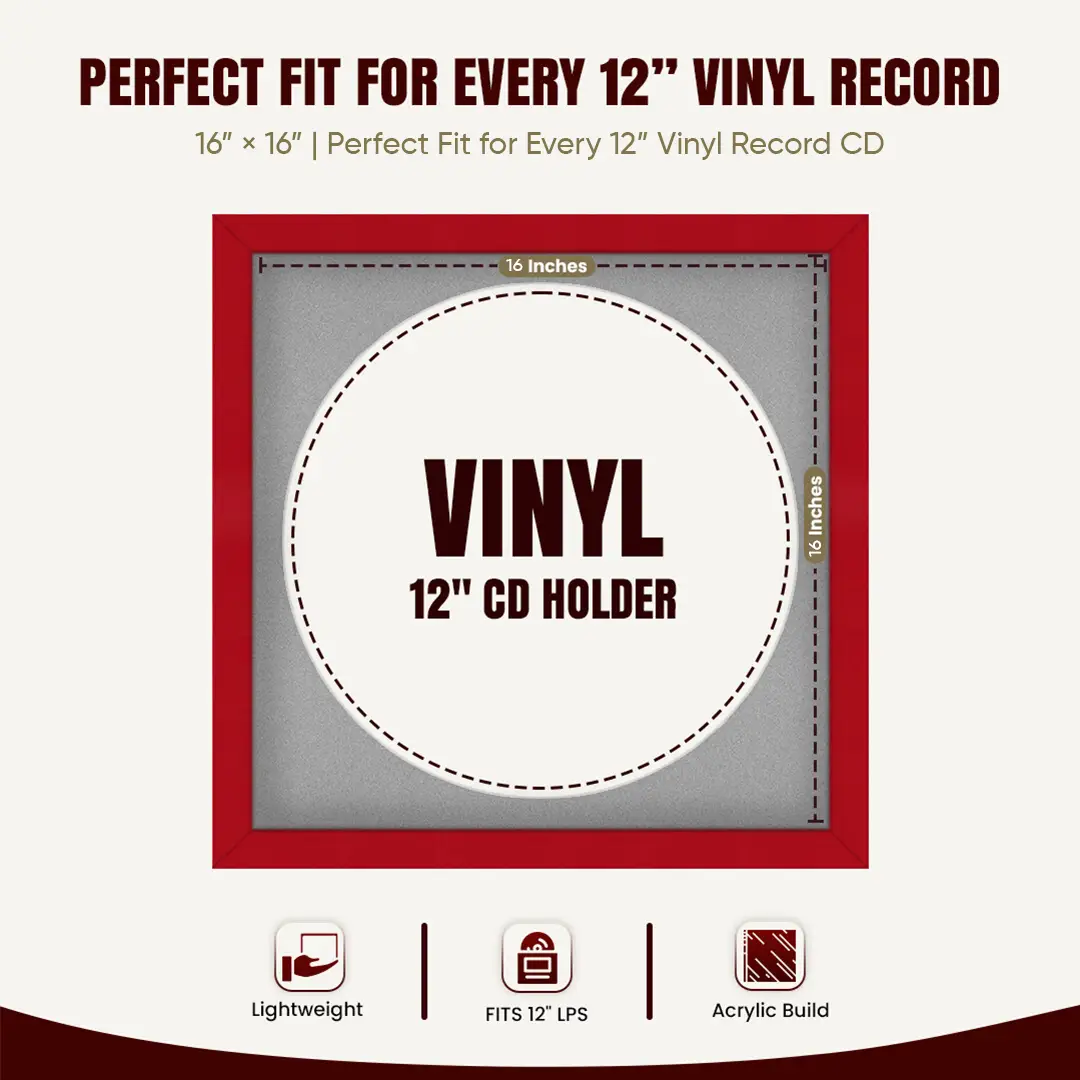 16x16" Modern Red Vinyl Record Frame With Silver Mount For 12" LP Discs | Contemporary Wall Display thumbnail 3
