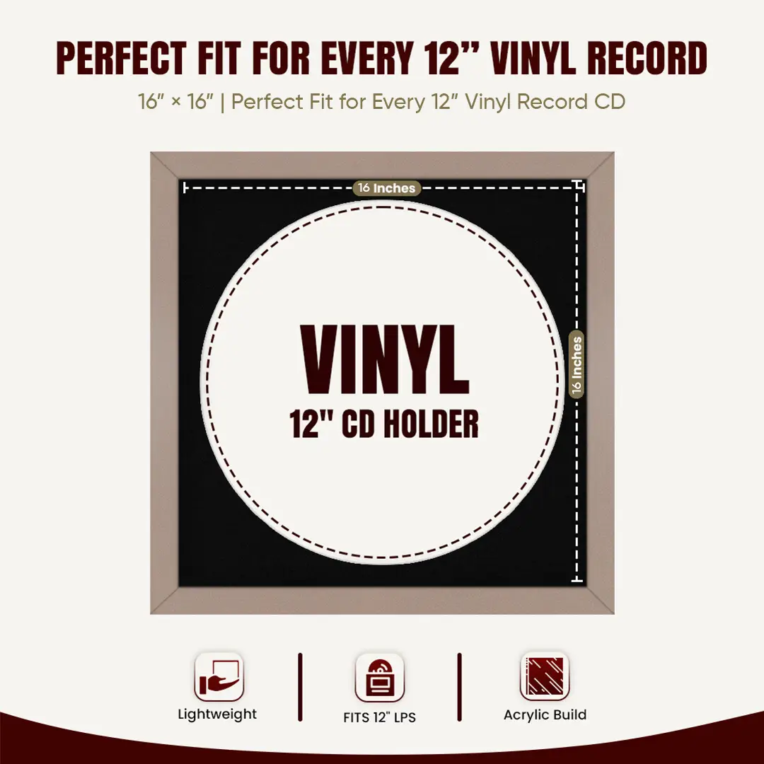 16x16" Modern Vinyl Record Frame With Black Mount For 12" LP Discs | Contemporary Wall Display thumbnail 3