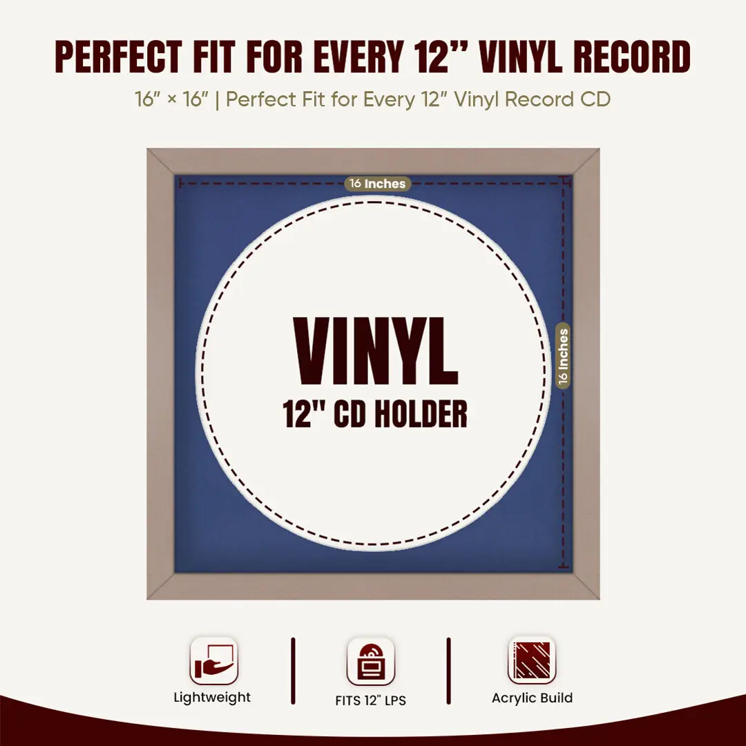 16x16" Modern Rose Gold Vinyl Record Frame With Blue Mount For 12" LP Discs | Premium Wall Frame For Music Enthusiasts thumbnail 3