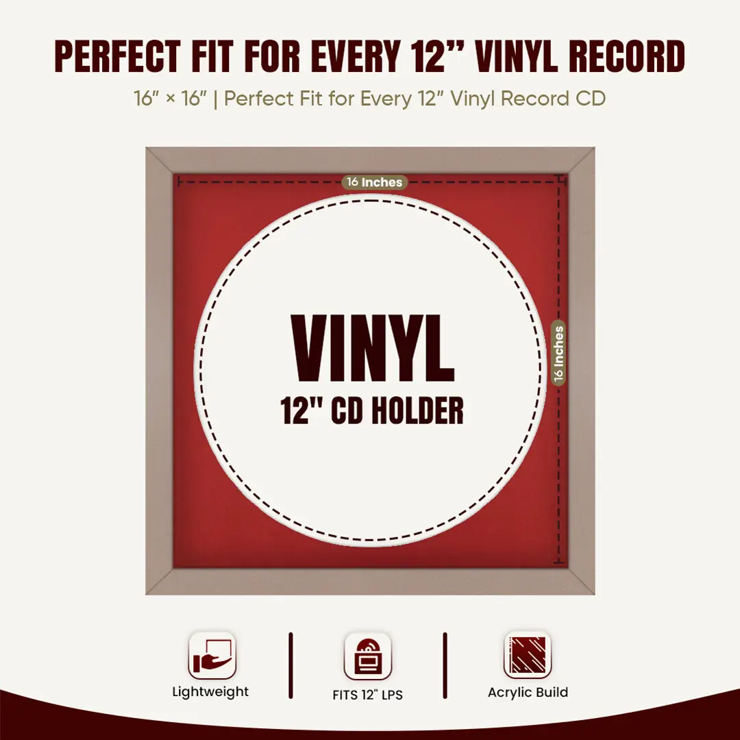 16x16" Modern Rose Gold Vinyl Record Frame With Crimson Mount For 12" LP Discs | Premium Wall Frame For Music Enthusiasts thumbnail 3