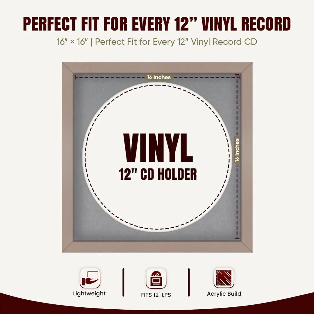 16x16" Modern Vinyl Record Frame With Mid Grey Mount For 12" LP Discs | Elegant Frame For Music Lovers thumbnail 3