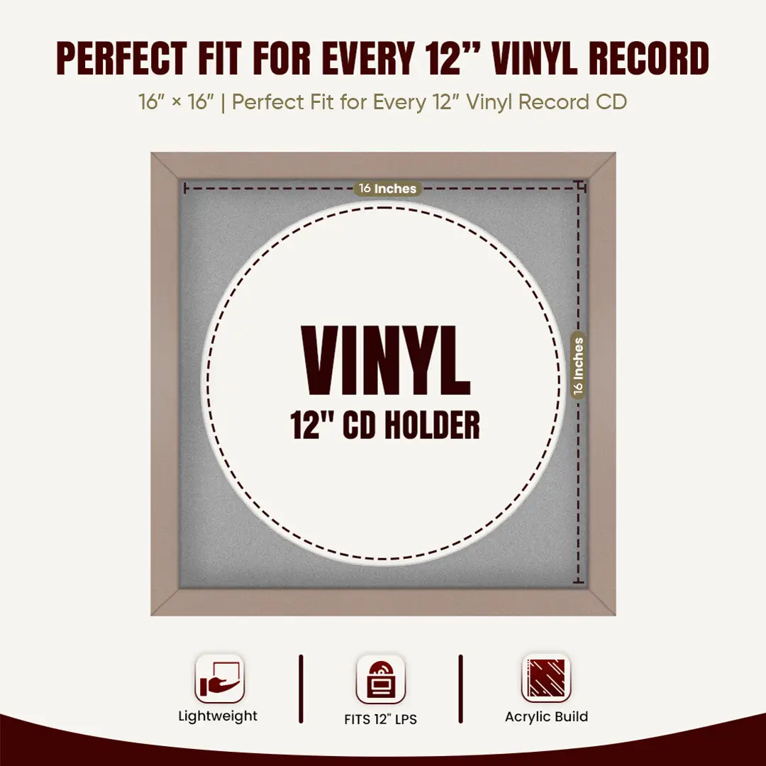 16x16" Modern Rose Gold Vinyl Record Frame With Silver Mount For 12" LP Discs | Elegant Frame For Music Lovers thumbnail 3