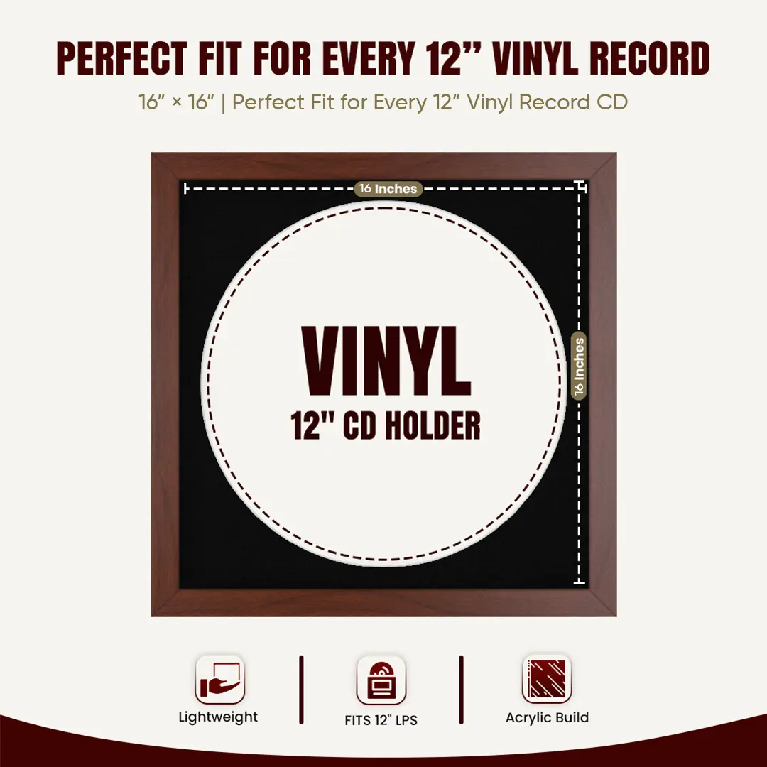 16x16" Modern Rose Wood Vinyl Record Frame With Black Mount For 12" LP Discs | Elegant Frame For Music Lovers thumbnail 3