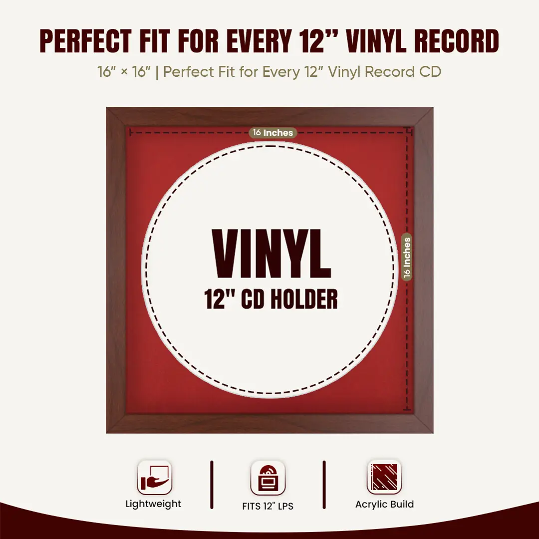16x16" Modern Rose Wood Vinyl Record Frame With Crimson Mount For 12" LP Discs | Contemporary Wall Display thumbnail 3