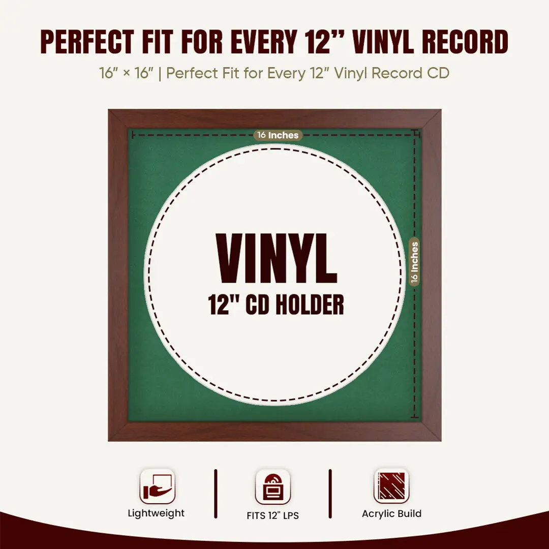 16x16" Modern Rose Wood Vinyl Record Frame With Emerald (Green) Mount For 12" LP Discs | Contemporary Wall Display thumbnail 3