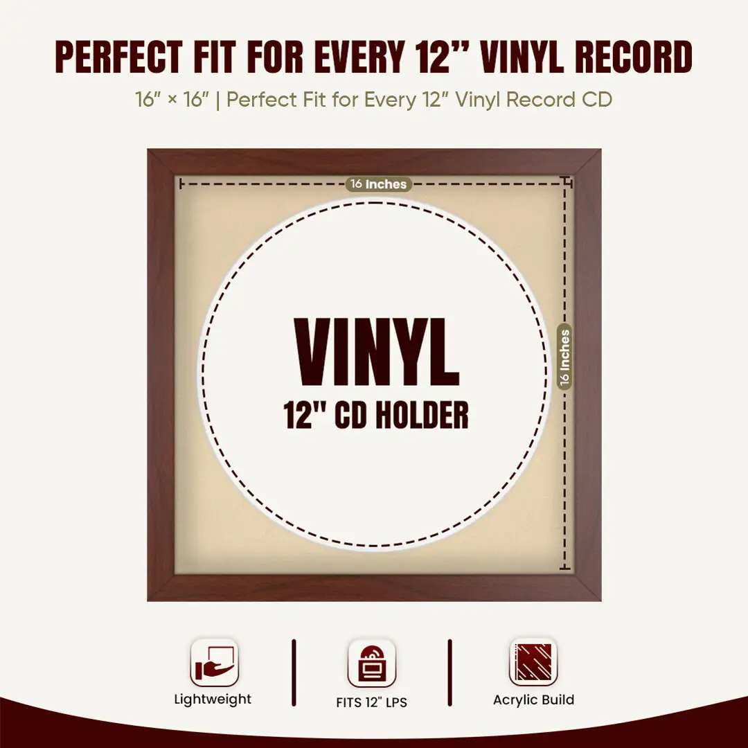 16x16" Modern Rose Wood Vinyl Record Frame With Ivory Mount For 12" LP Discs | Elegant Frame For Music Lovers thumbnail 3