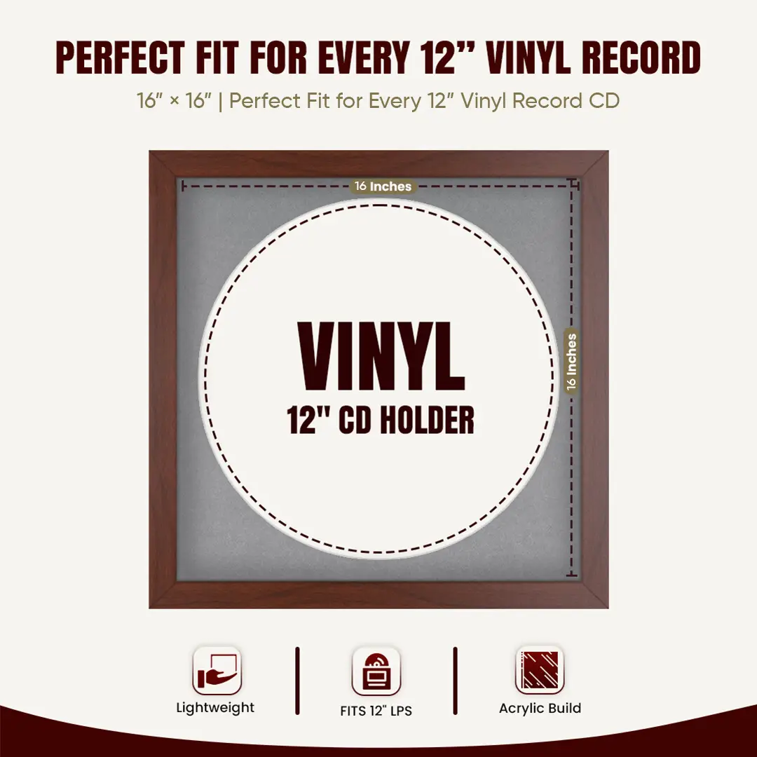 16x16" Modern Rose Wood Vinyl Record Frame With Mid Grey Mount For 12" LP Discs | Elegant Frame For Music Lovers thumbnail 3