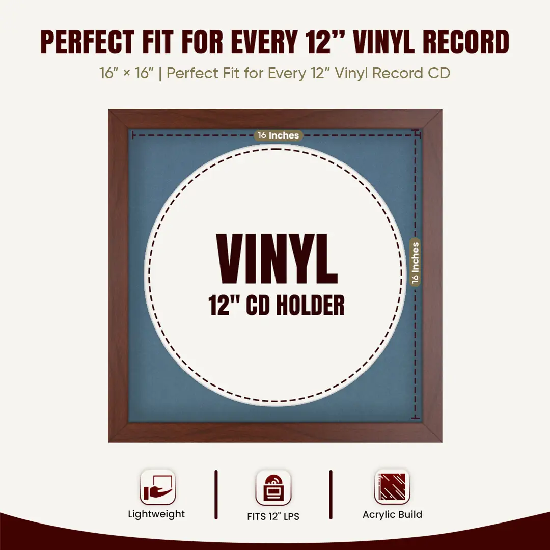 16x16" Modern Rose Wood Vinyl Record Frame With Pompador Mount For 12" LP Discs | Contemporary Wall Display thumbnail 3
