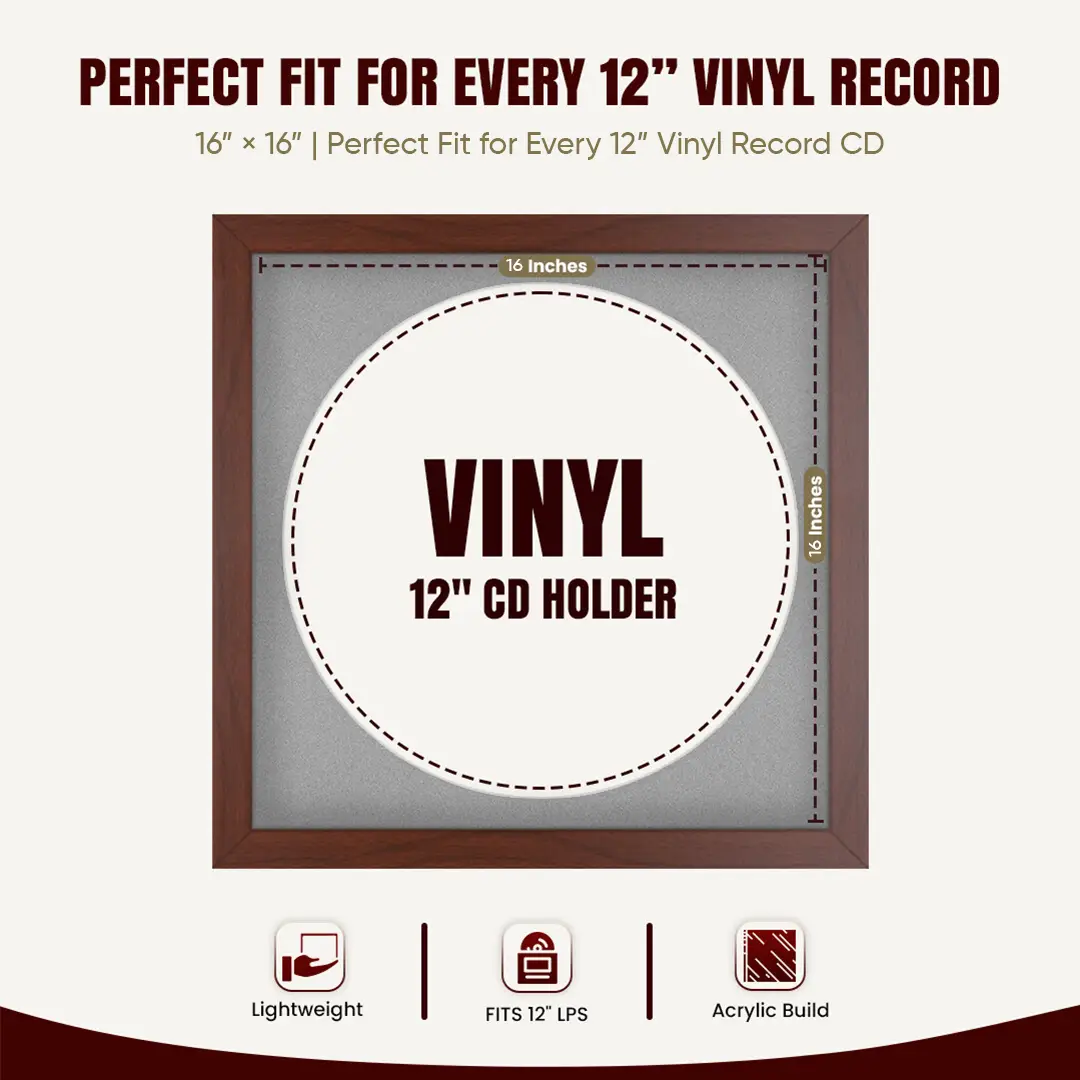 16x16" Modern Rose Wood Vinyl Record Frame With Silver Mount For 12" LP Discs | Elegant Frame For Music Lovers thumbnail 3