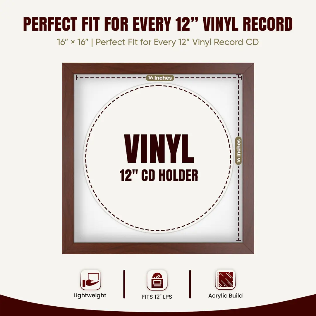 16x16" Modern Rose Wood Vinyl Record Frame With Ice White Mount For 12" LP Discs | Premium Wall Frame For Music Enthusiasts thumbnail 3