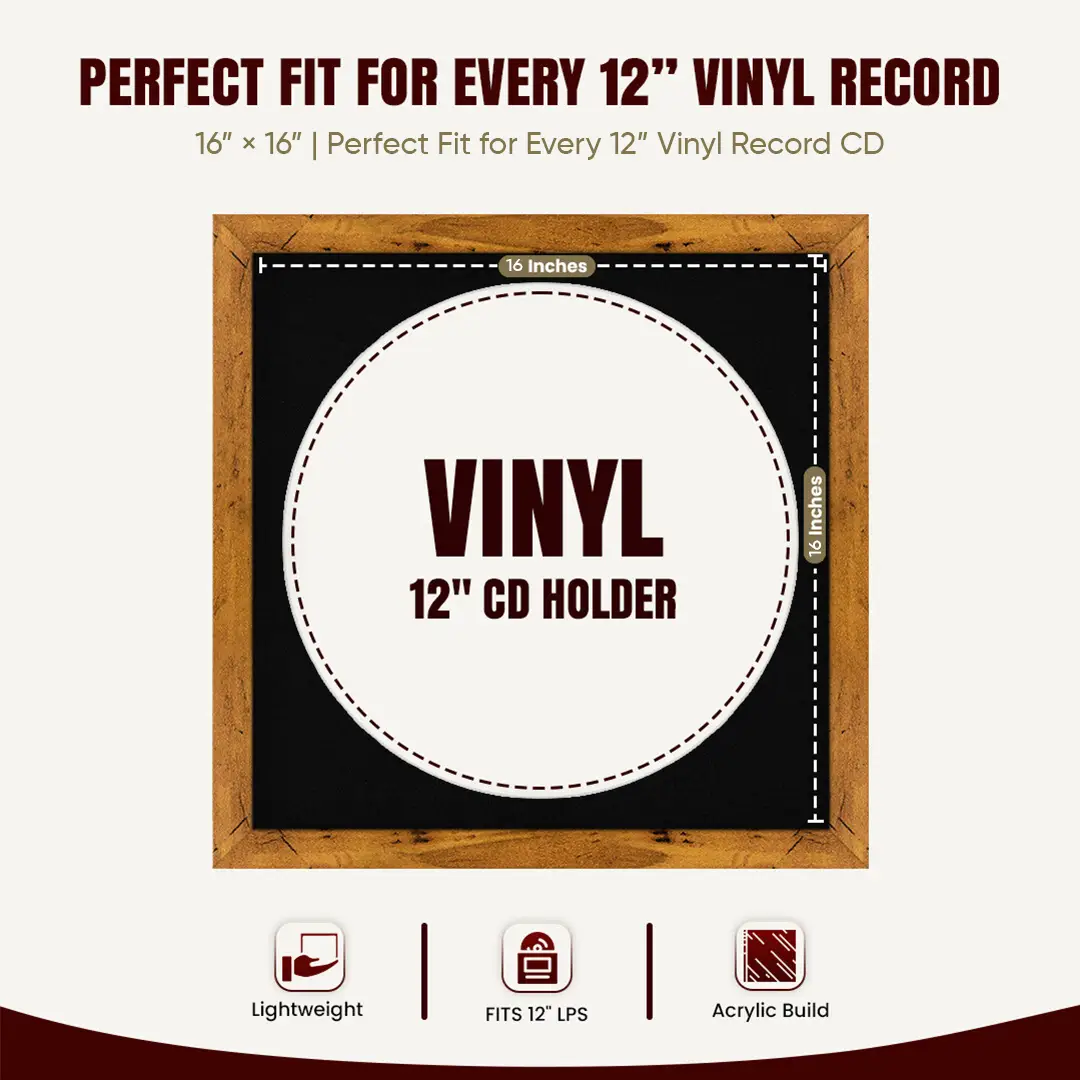 16x16" Modern Rustic Oak Vinyl Record Frame With Black Mount For 12" LP Discs | Premium Wall Frame For Music Enthusiasts thumbnail 3