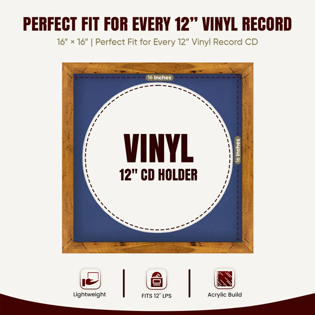 16x16" Modern Rustic Oak Vinyl Record Frame With Blue Mount For 12" LP Discs | Premium Wall Frame For Music Enthusiasts thumbnail 3