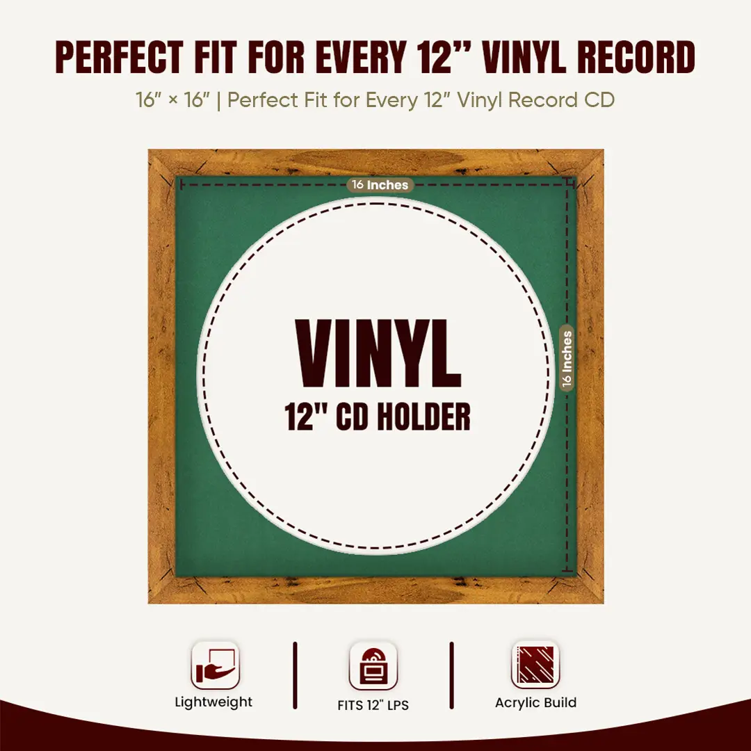 16x16" Modern Rustic Oak Vinyl Record Frame With Emerald (Green) Mount For 12" LP Discs | Contemporary Wall Display thumbnail 3