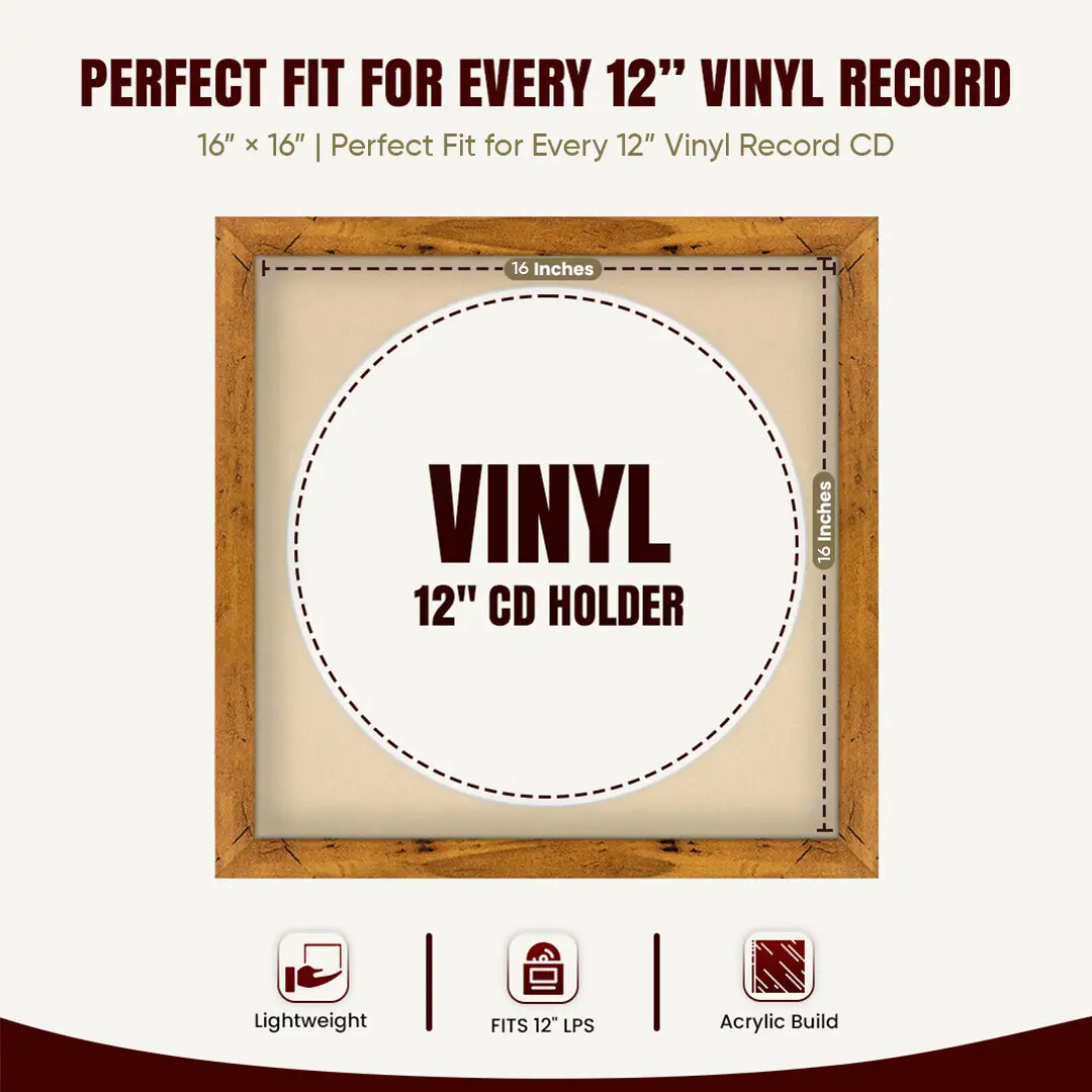 16x16" Modern Rustic Oak Vinyl Record Frame With Ivory Mount For 12" LP Discs | Premium Wall Frame For Music Enthusiasts thumbnail 3