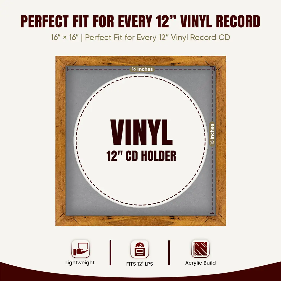 16x16" Modern Rustic Oak Vinyl Record Frame With Mid Grey Mount For 12" LP Discs | Premium Wall Frame For Music Enthusiasts thumbnail 3