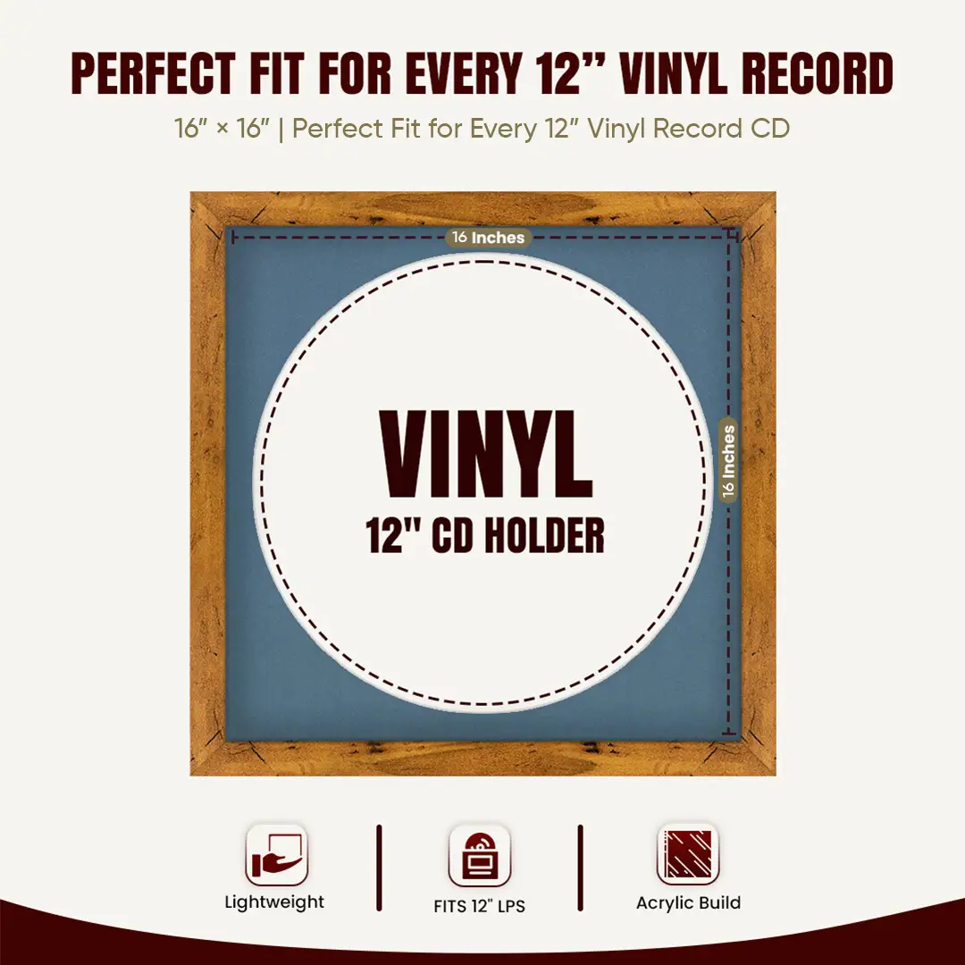 16x16" Modern Rustic Oak Vinyl Record Frame With Pompador Mount For 12" LP Discs | Contemporary Wall Display thumbnail 3