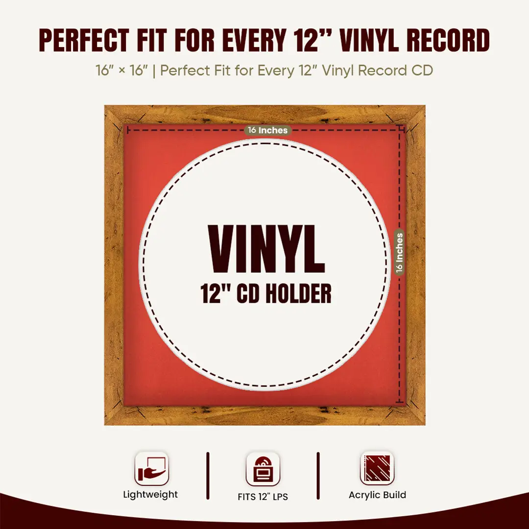 16x16" Modern Rustic Oak Vinyl Record Frame With Poppy Red Mount For 12" LP Discs | Elegant Frame For Music Lovers thumbnail 3
