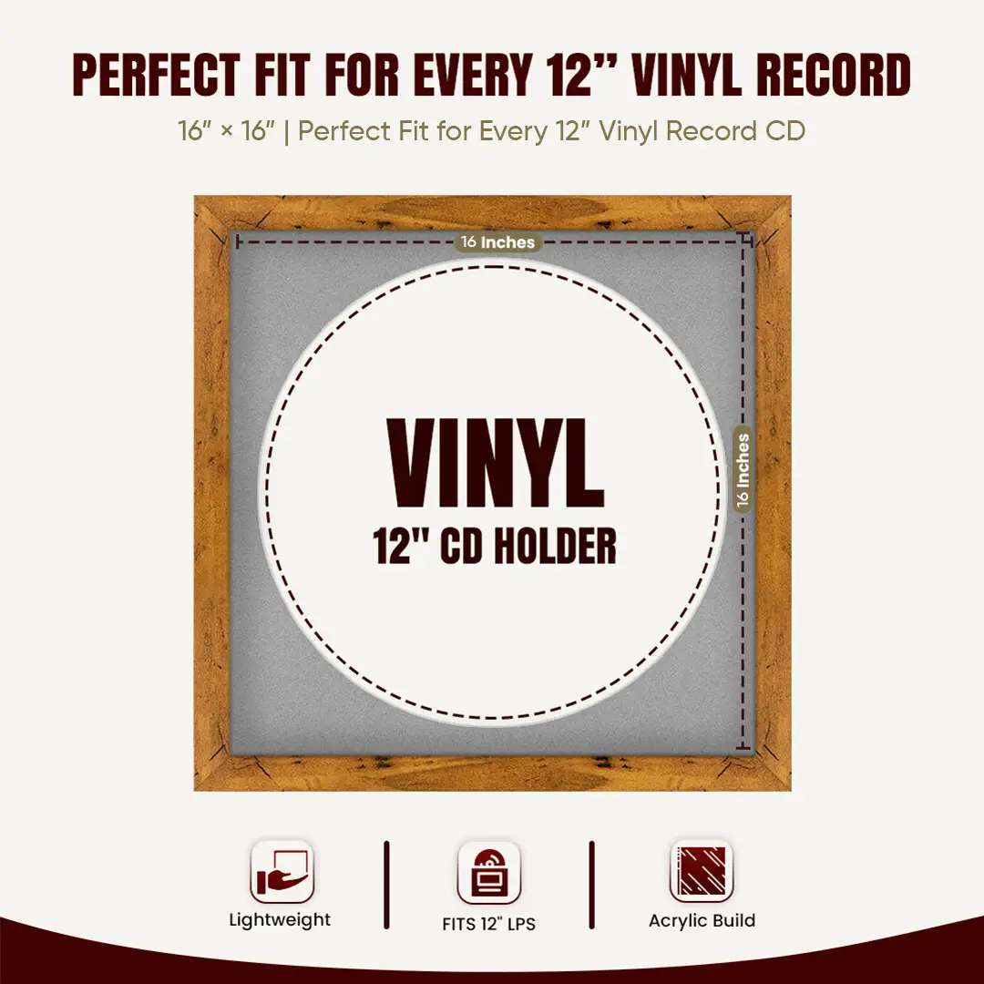 16x16" Modern Rustic Oak Vinyl Record Frame With Silver Mount For 12" LP Discs | Contemporary Wall Display thumbnail 3