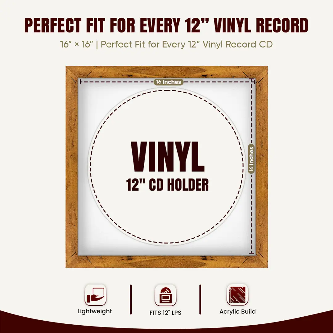16x16" Modern Rustic Oak Vinyl Record Frame With Ice White Mount For 12" LP Discs | Contemporary Wall Display thumbnail 3