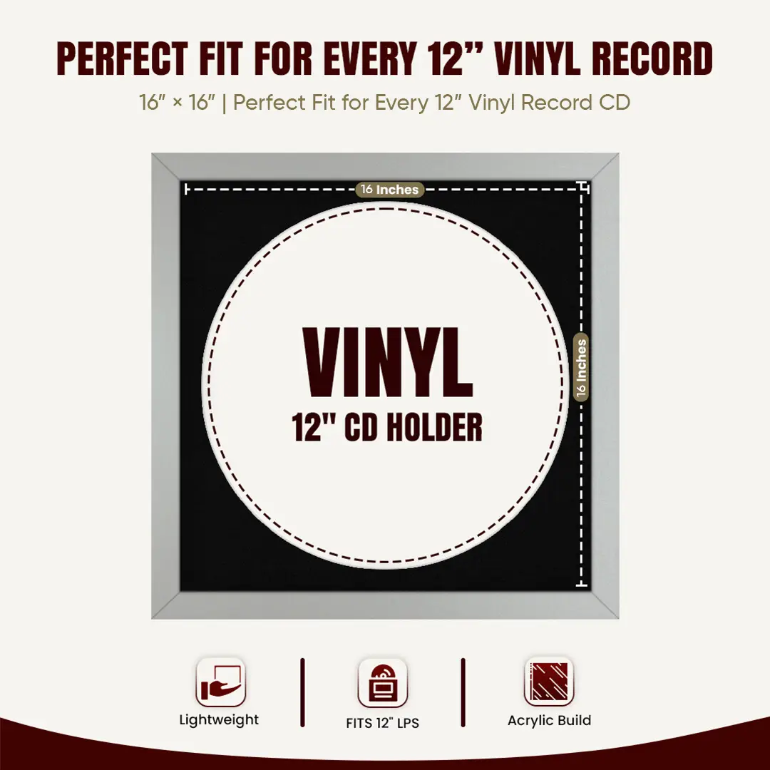 16x16" Modern Silver Vinyl Record Frame With Black Mount For 12" LP Discs | Premium Wall Frame For Music Enthusiasts thumbnail 3