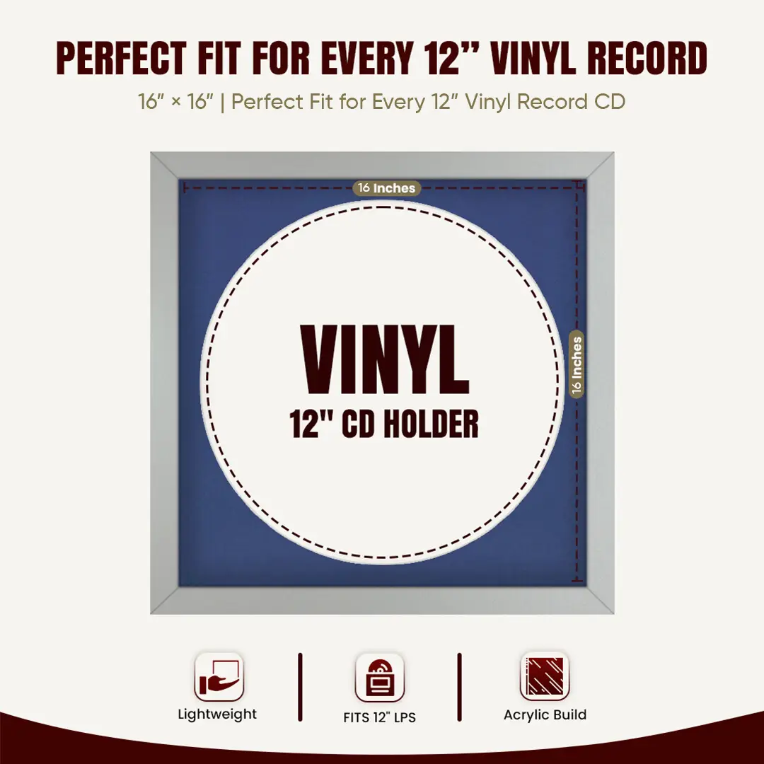 16x16" Modern Silver Vinyl Record Frame With Blue Mount For 12" LP Discs | Contemporary Wall Display thumbnail 3