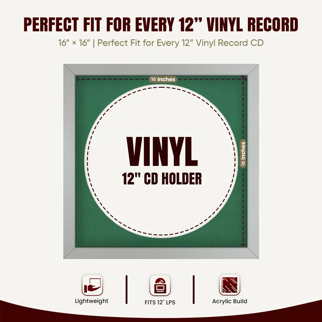 16x16" Modern Silver Vinyl Record Frame With Emerald (Green) Mount For 12" LP Discs | Contemporary Wall Display thumbnail 3