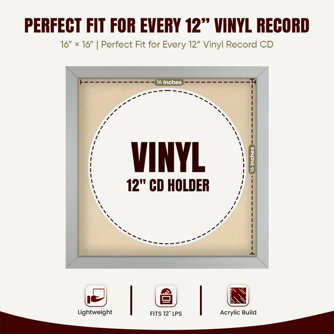 16x16" Modern Silver Vinyl Record Frame With Ivory Mount For 12" LP Discs | Elegant Frame For Music Lovers thumbnail 3