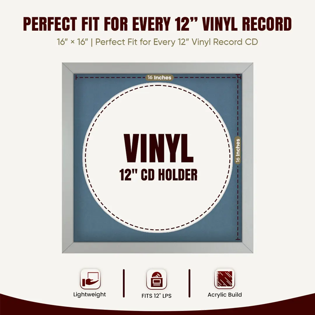 16x16" Modern Silver Vinyl Record Frame With Pompador Mount For 12" LP Discs | Premium Wall Frame For Music Enthusiasts thumbnail 3