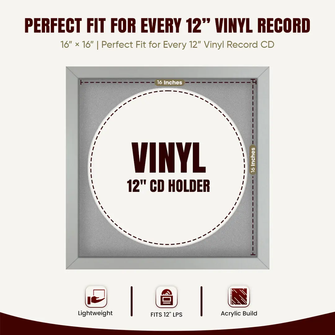 16x16" Modern Silver Vinyl Record Frame With Silver Mount For 12" LP Discs | Premium Wall Frame For Music Enthusiasts thumbnail 3