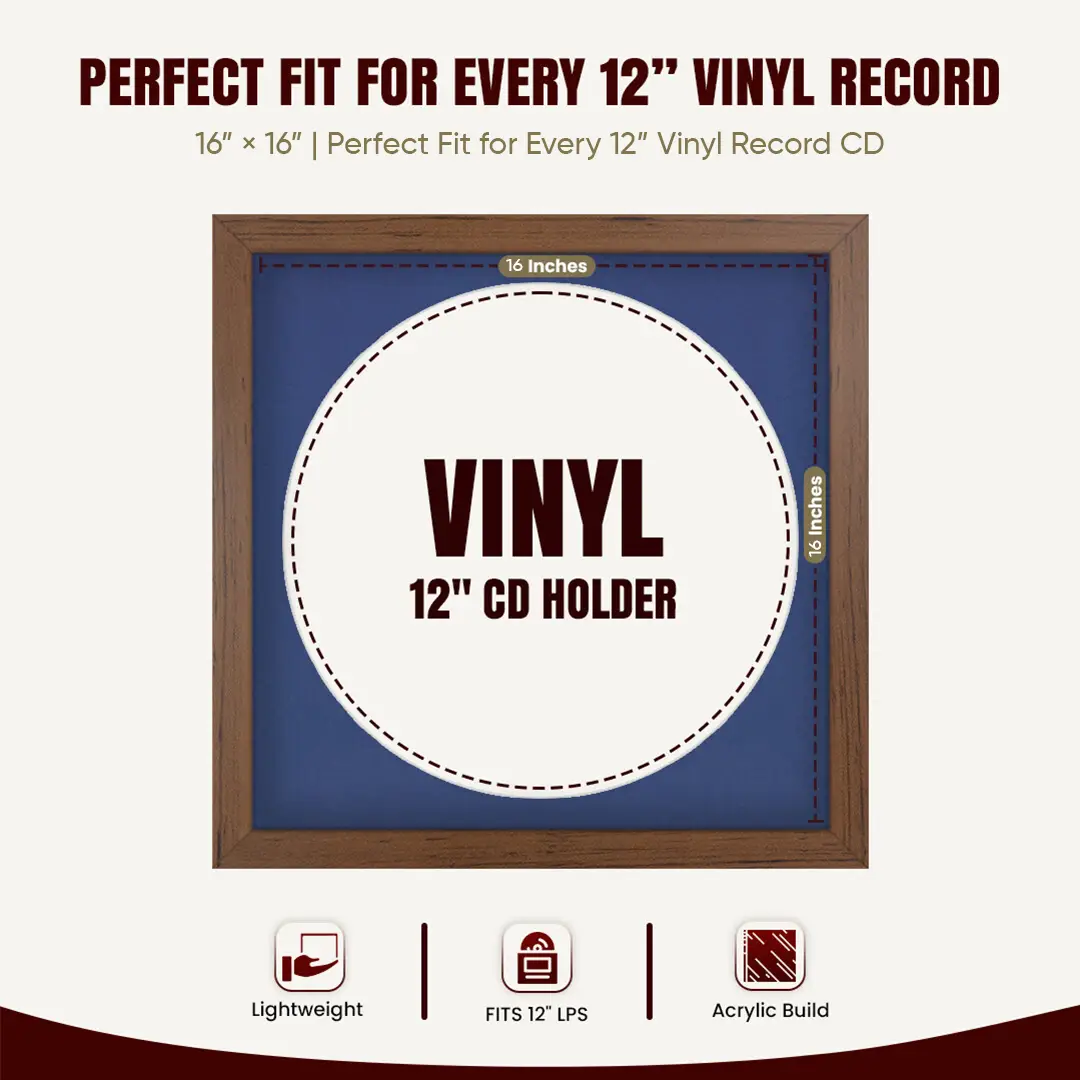16x16" Modern Walnut Vinyl Record Frame With Blue Mount For 12" LP Discs | Contemporary Wall Display thumbnail 3