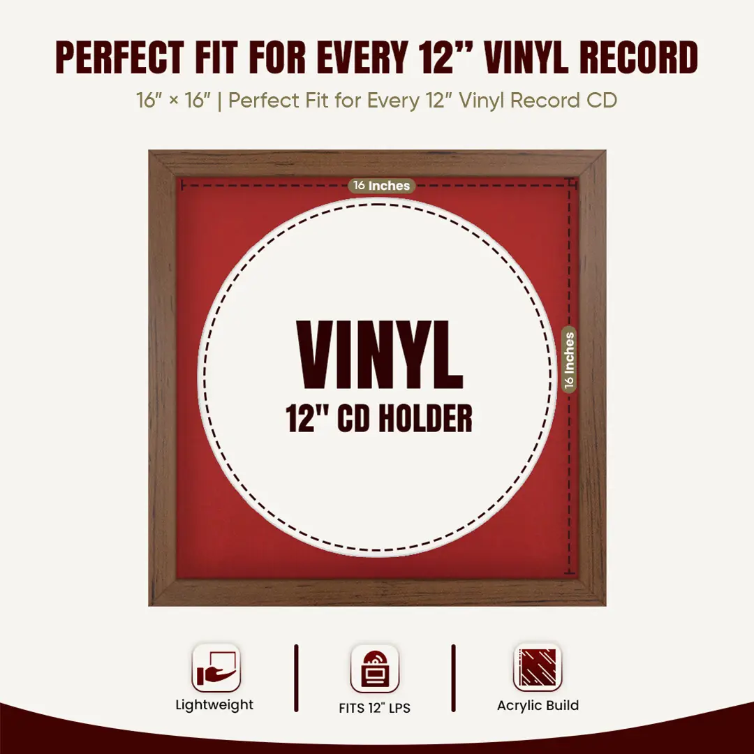 16x16" Modern Walnut Vinyl Record Frame With Crimson Mount For 12" LP Discs | Premium Wall Frame For Music Enthusiasts thumbnail 3