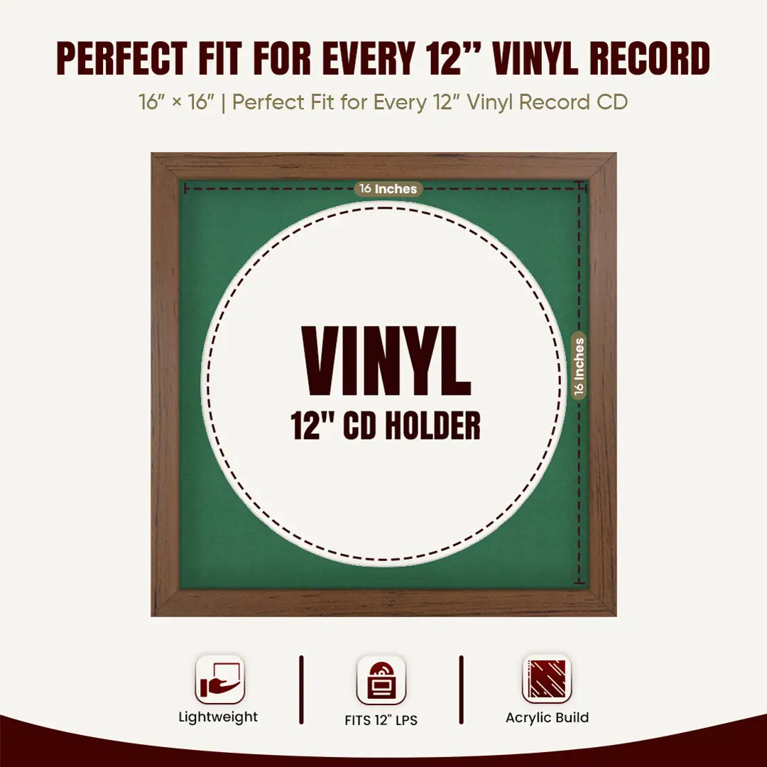 16x16" Modern Walnut Vinyl Record Frame With Black Mount For 12" LP Discs | Premium Wall Frame For Music Enthusiasts thumbnail 3