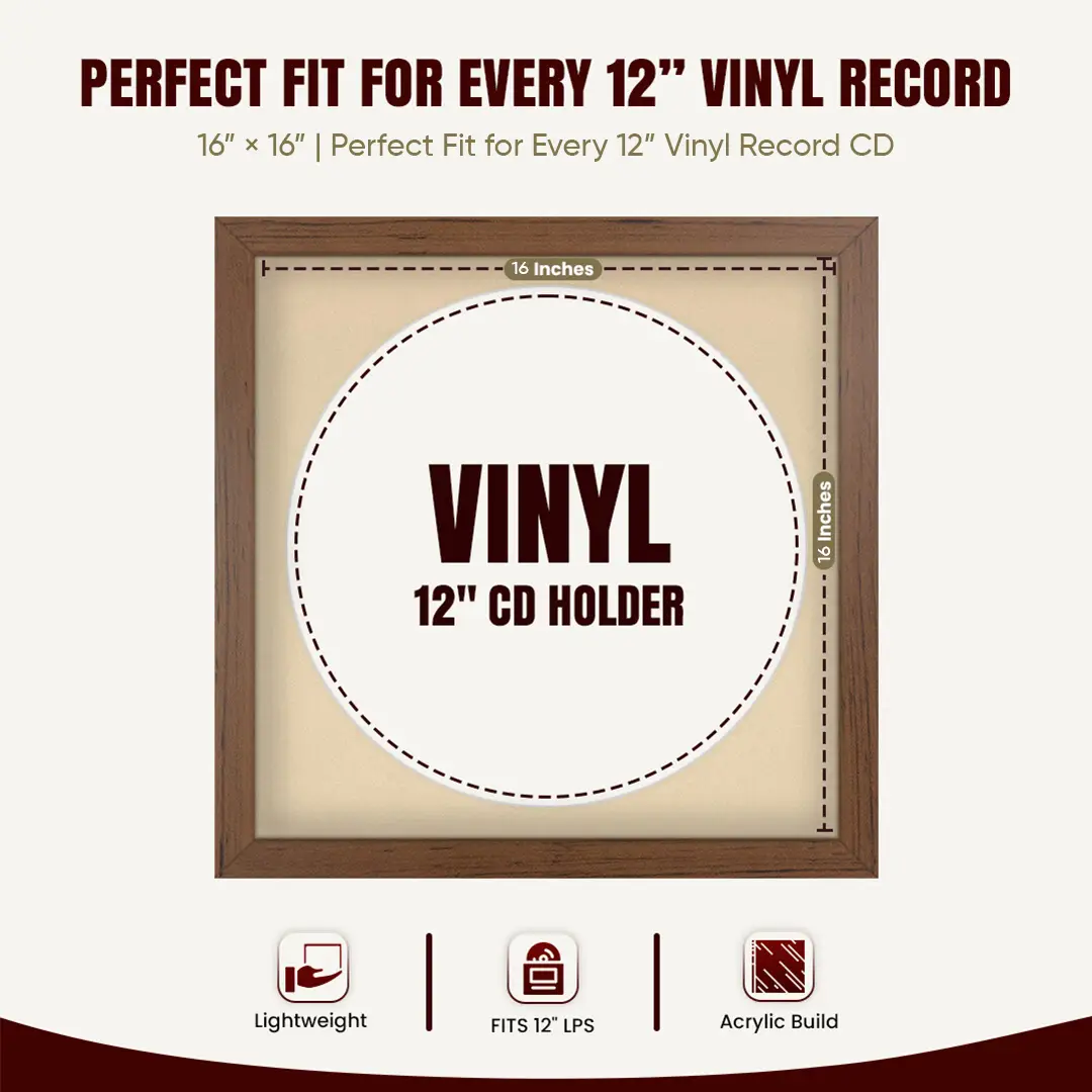 16x16" Modern Walnut Vinyl Record Frame With Ivory Mount For 12" LP Discs | Contemporary Wall Display thumbnail 3