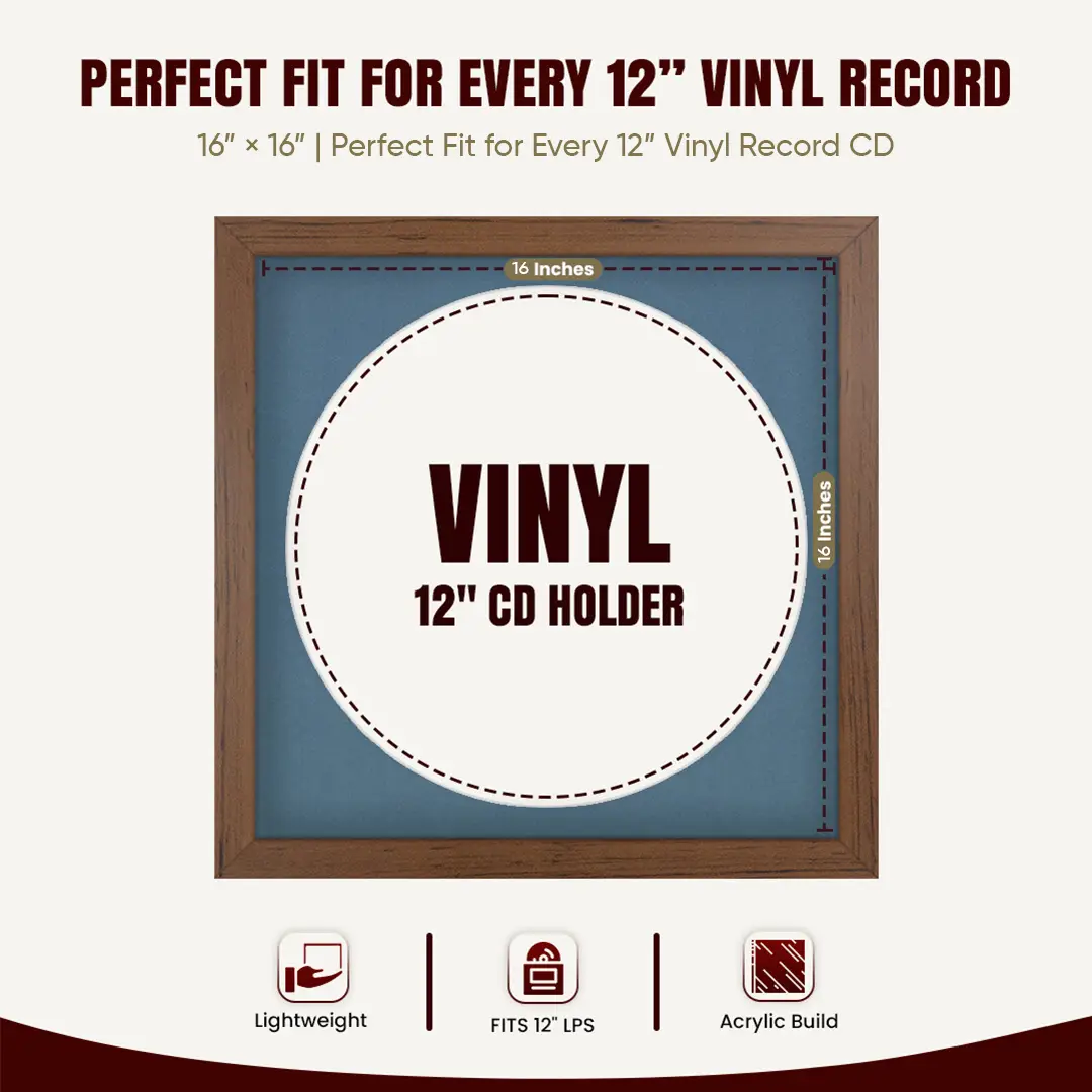 16x16" Modern Walnut Vinyl Record Frame With Pompador Mount For 12" LP Discs | Elegant Frame For Music Lovers thumbnail 3