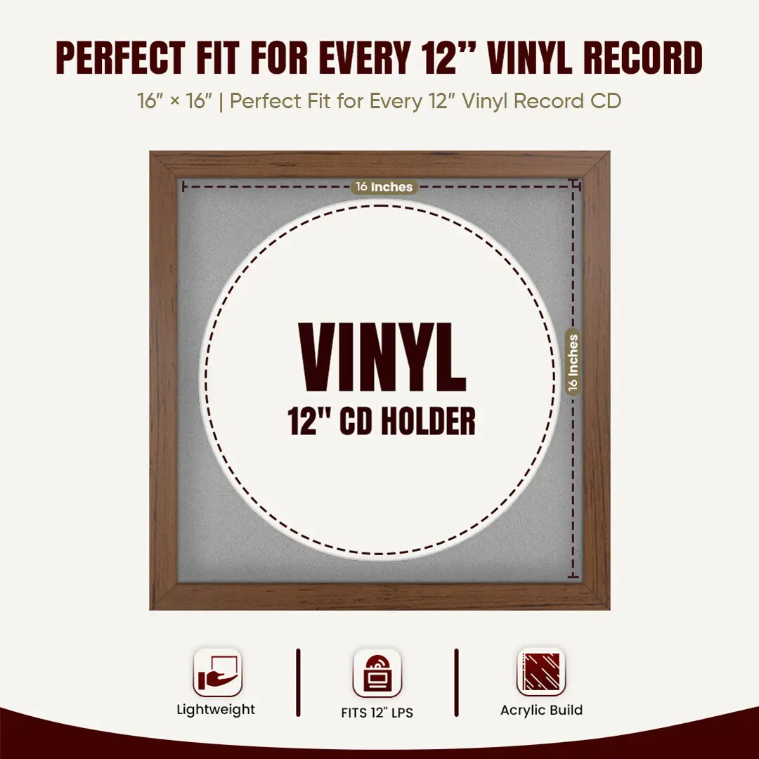 16x16" Modern Walnut Vinyl Record Frame With Silver Mount For 12" LP Discs | Elegant Frame For Music Lovers thumbnail 3