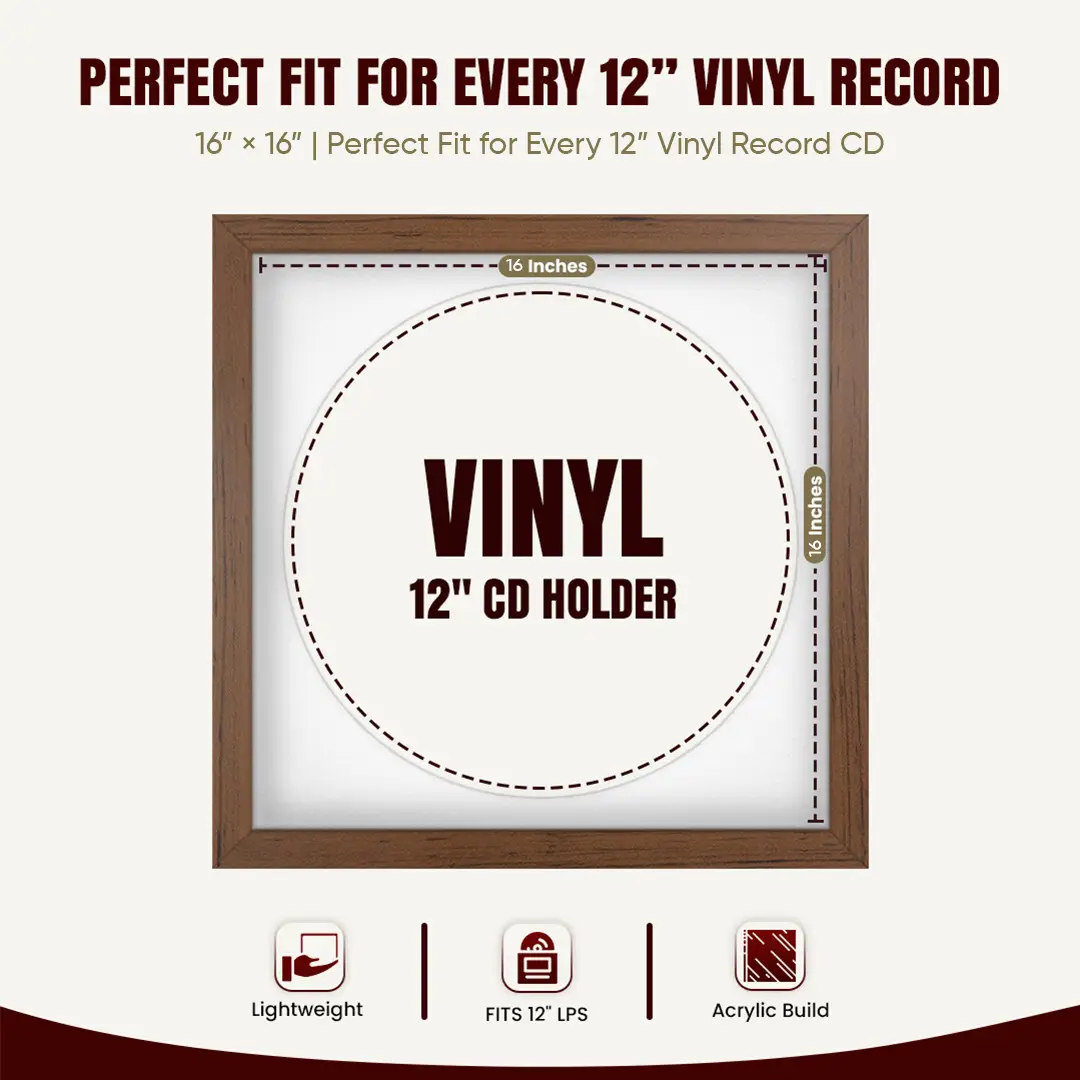 16x16" Modern Walnut Vinyl Record Frame With Ice White Mount For 12" LP Discs | Contemporary Wall Display thumbnail 3