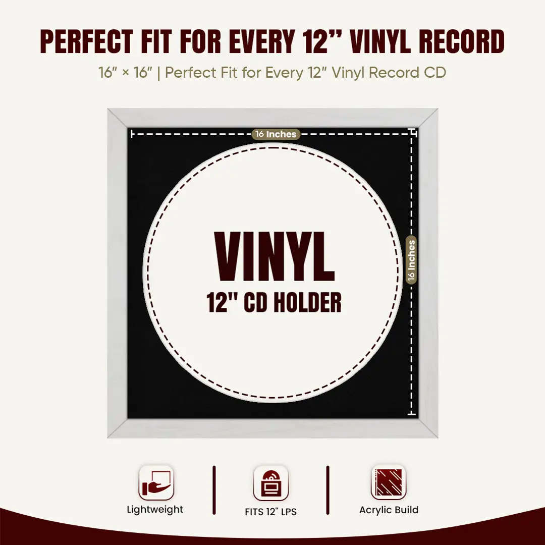 16x16" Modern Ash White Vinyl Record Frame With Black Mount For 12" LP Discs | Contemporary Wall Display thumbnail 3