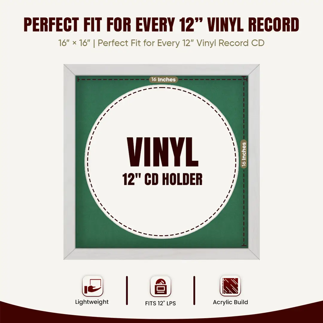 16x16" Modern Ash White Vinyl Record Frame With Emerald (Green) Mount For 12" LP Discs | Elegant Frame For Music Lovers thumbnail 3