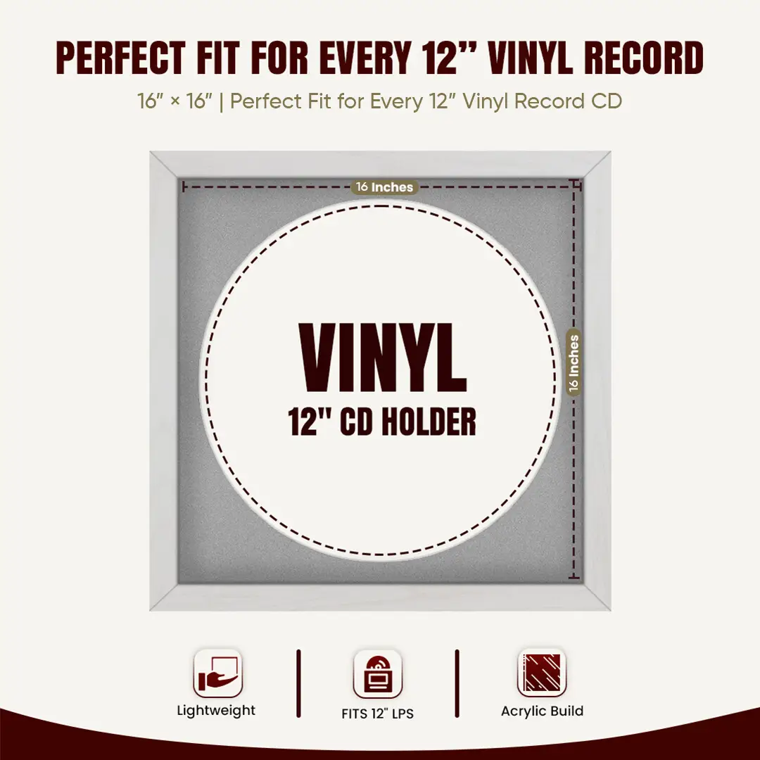 16x16" Modern Ash White Vinyl Record Frame With Silver Mount For 12" LP Discs | Elegant Frame For Music Lovers thumbnail 3
