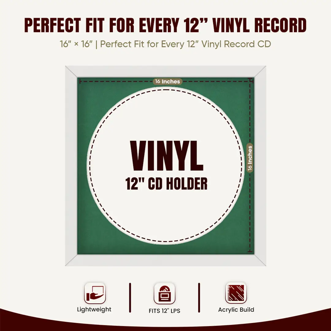 16x16" Modern White Vinyl Record Frame With Emerald (Green) Mount For 12" LP Discs | Elegant Frame For Music Lovers thumbnail 3